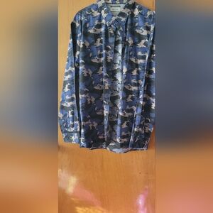 Kenneth Cole Blue and Black Camouflage Shirt